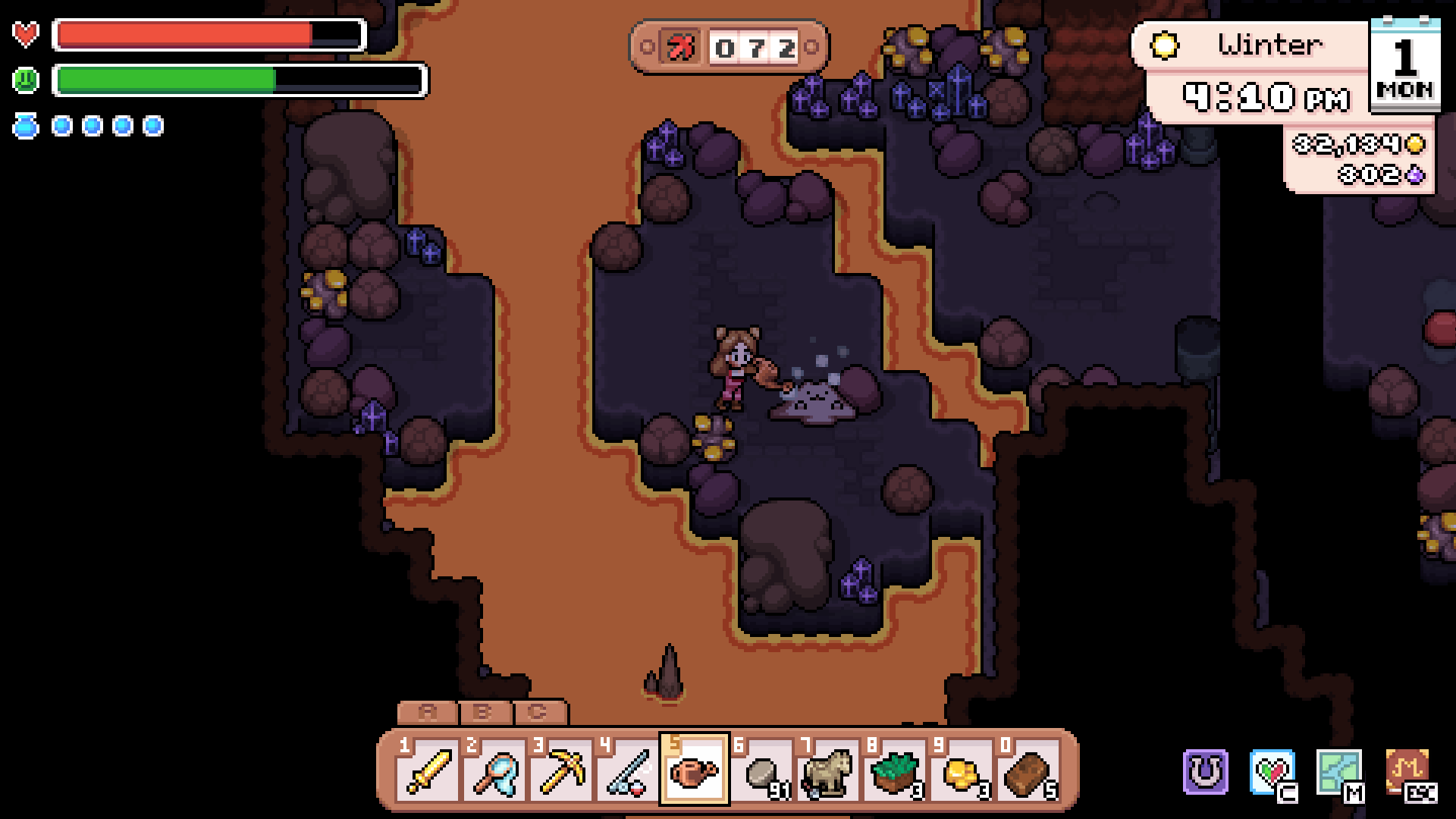 Player exploring a monster-filled section of the Lava Caves